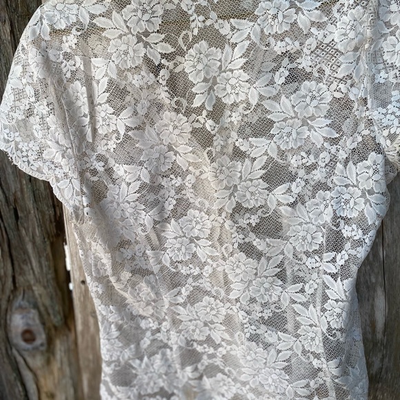 Crème lace Anne Taylor sheer button up boho top music festival summer - Picture 7 of 7